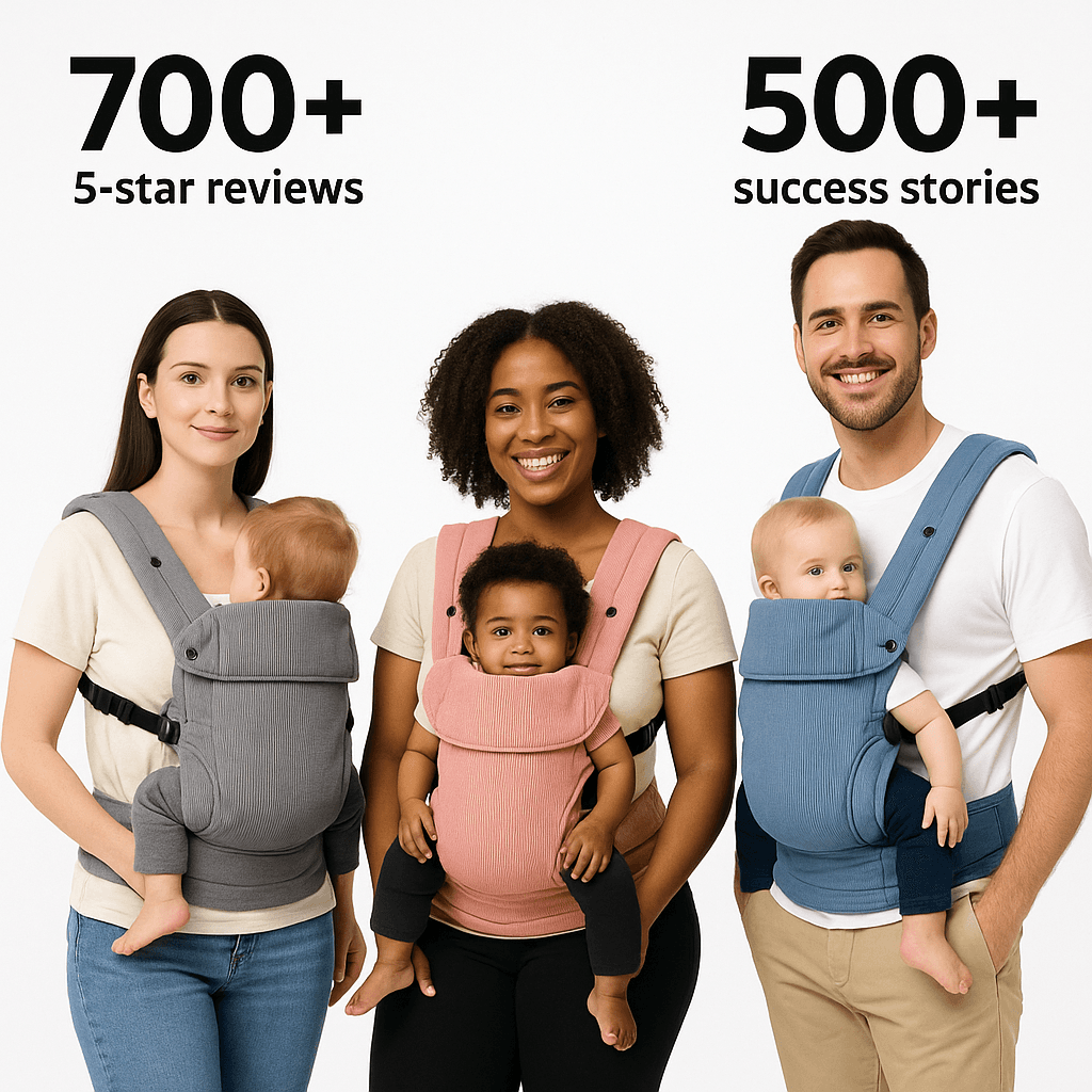 Parent wearing a baby carrier at home